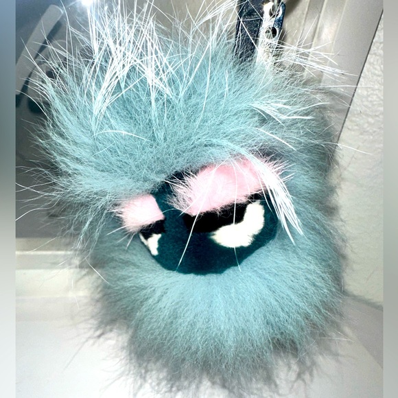 FENDI Fox Mink Rabbit Fur Vitello Flamingo Mini Monster Bag Bug light blue - Picture 5 of 8